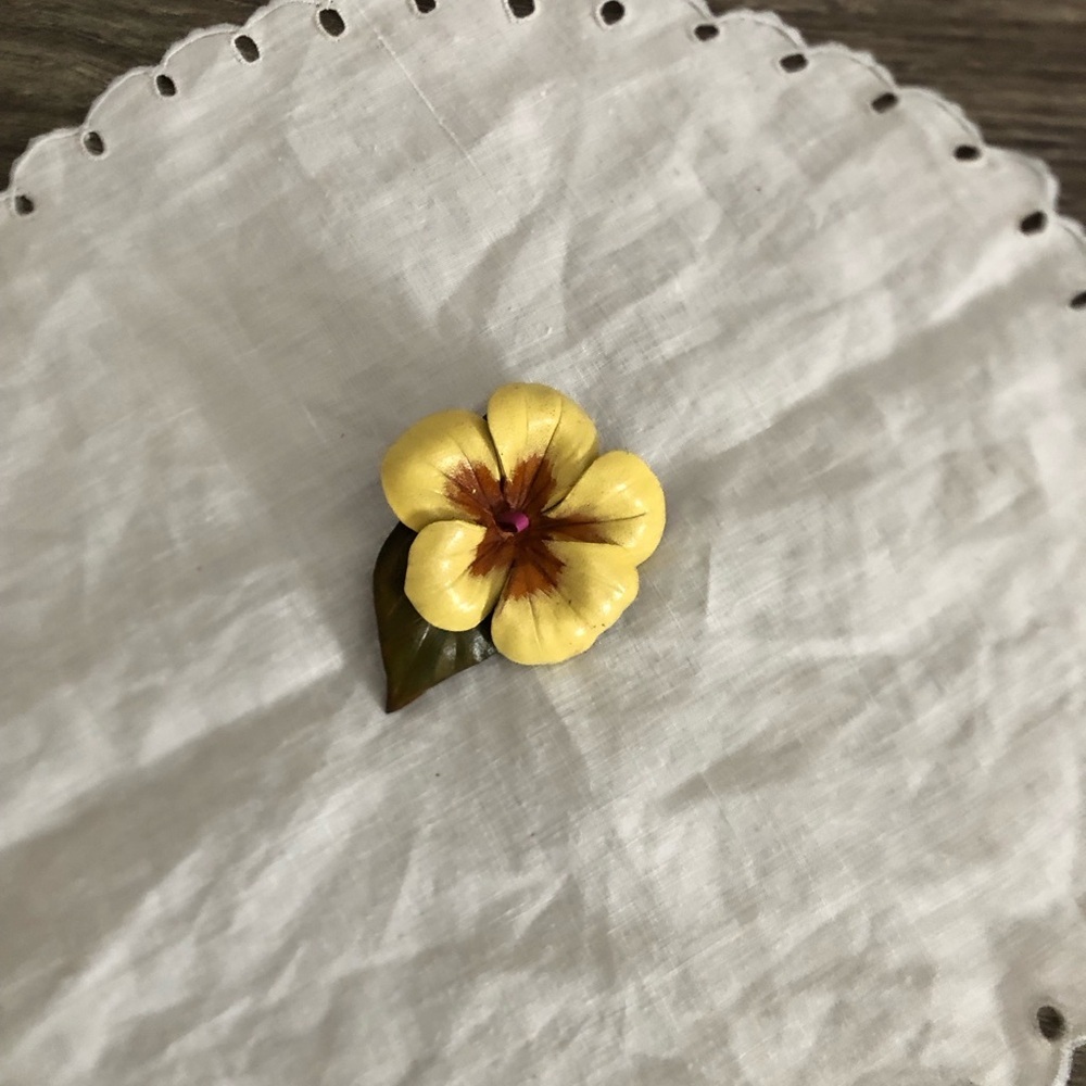 Handmade Tooled Leather Hibiscus Brooch